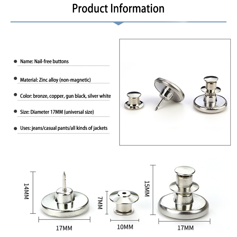 Nút cài quần jean bằng kim loại có thể tháo ra và điều chỉnh tiện lợi cho nữ