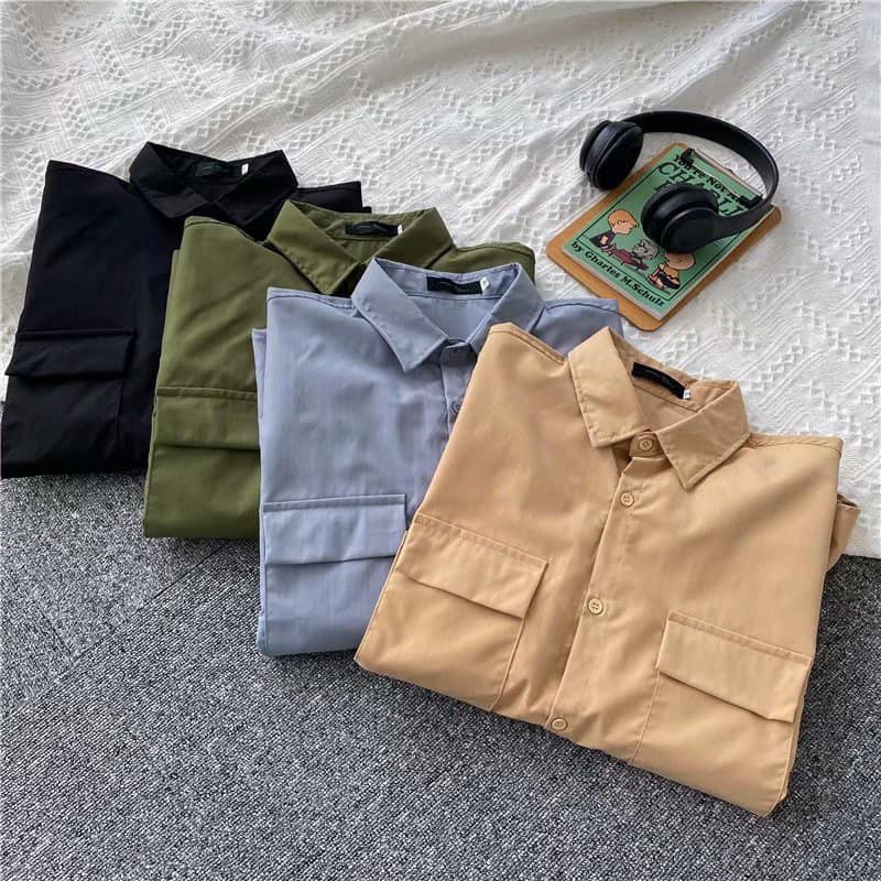 Áo sơ mi trơn unisex phong cách hàn quốc, vải kaki thoáng mát hot 2021 | BigBuy360 - bigbuy360.vn
