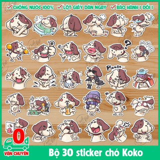 Bộ 30 sticker hình decal dán chủ đề chó Koko Cute Dog Emoji chống nước cao cấp