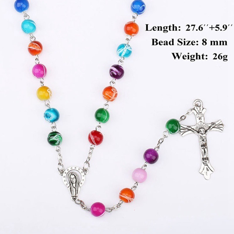 Dây chuyền thánh giá kết cườm tròn nhiều màu sắc thanh lịch