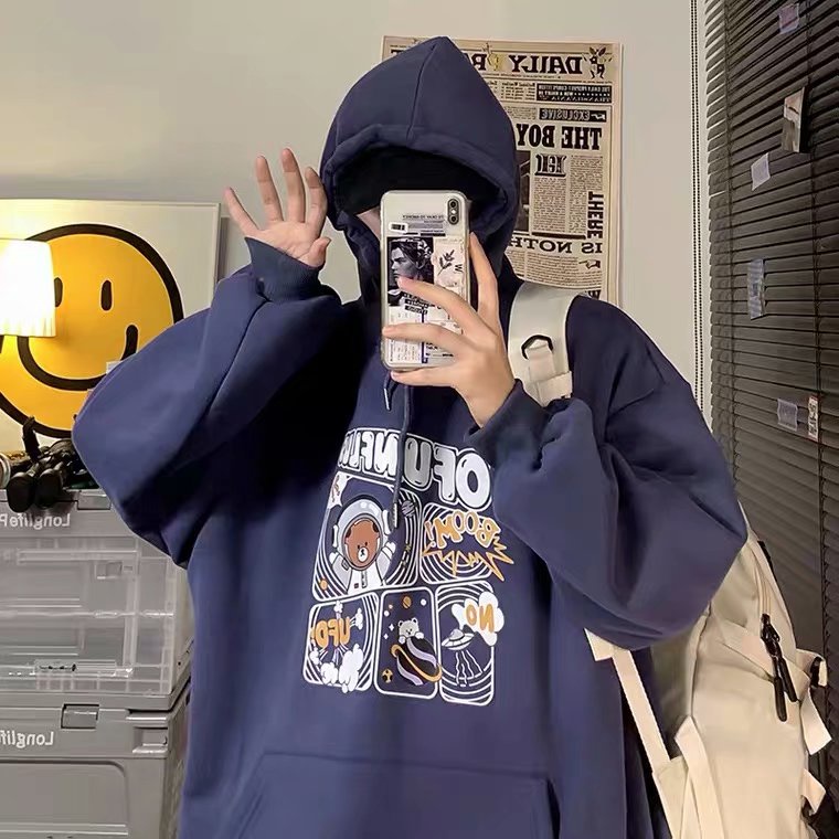 Áo hoodie dáng rộng in họa tiết hoạt hình phong cách Nhật Bản thời trang cho nam và nữ kích thước M-5XL