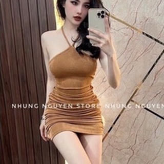 Đầm dây cổ yếm , Váy body nữ dây chéo cổ