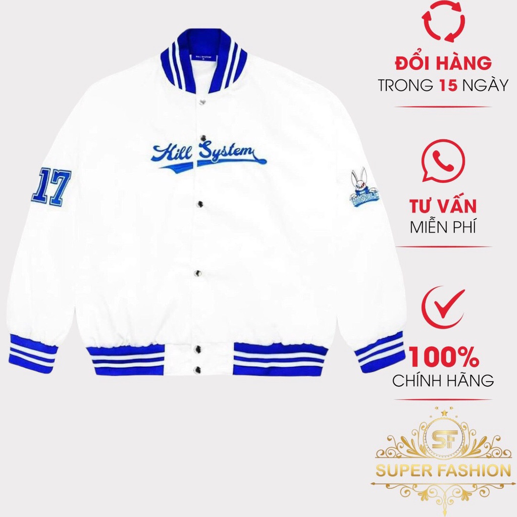 Áo Khoác Bomber Nam SUPER FASHION Chất Dù 2 Lớp In Kill System Form Rộng Phối Viền Trẻ Trung Cá Tính