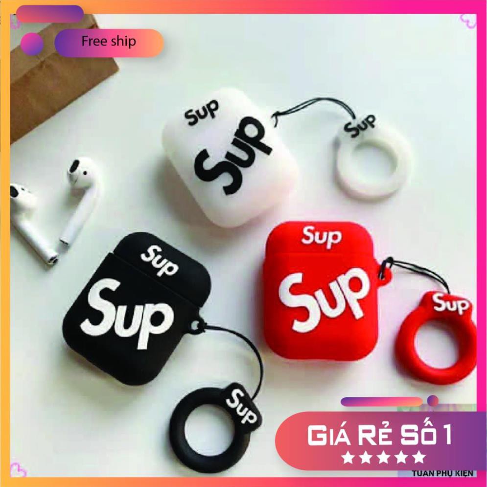 Airpods Case ⚡Freeship ⚡ SUPREME ĐEN Case Tai Nghe Không Dây Airpods 1 / 2 / i11 / i12 - Châts Case Store