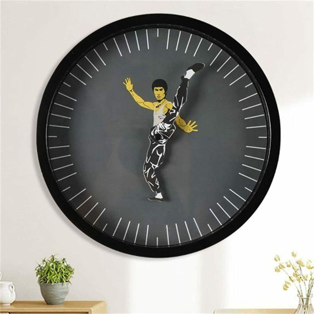 Đồng Hồ Treo Tường Màu Đen Đường Kính 25CM Phong Cách Kung Fu Độc Đáo Trang Trí Nhà Cửa Lee