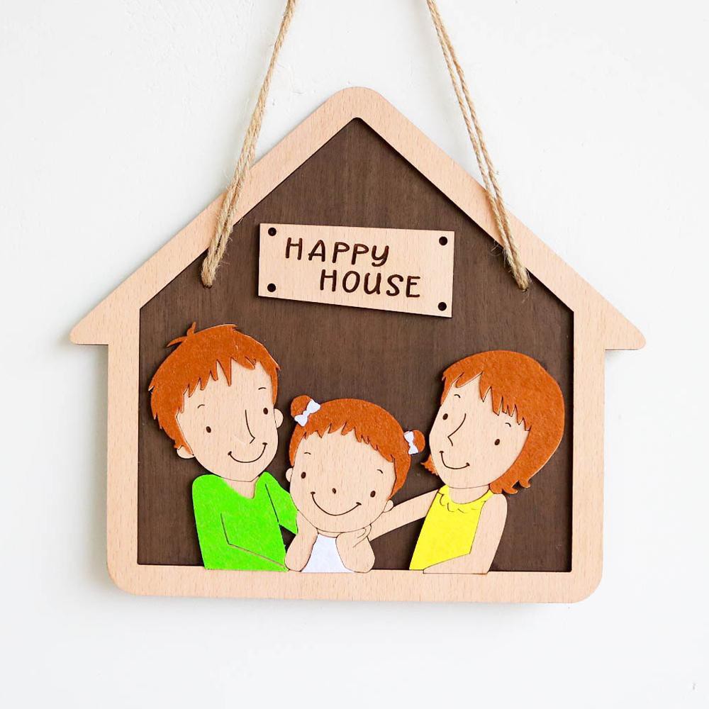 Bảng gỗ trang trí, bảng gỗ treo cửa bảng decor HAPPY HOUSE gia đình 3- 4 người