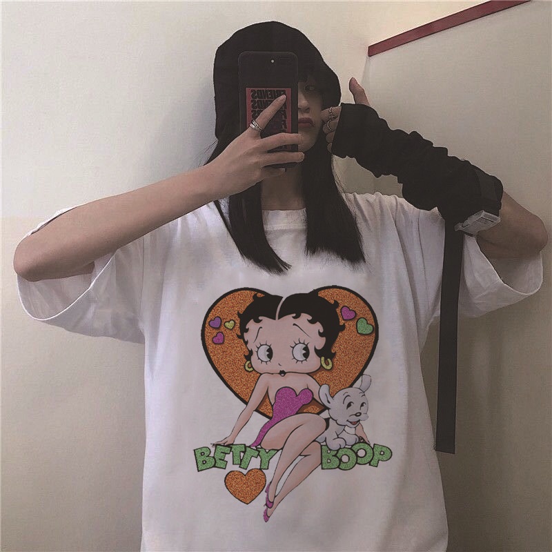 Áo thun nữ tay ngắn in hình Betty Boop thời trang trẻ trung