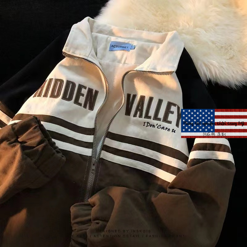 Áo Khoác Bóng Chày Thêu Chữ Phong Cách Đường Phố Mỹ Cá Tính