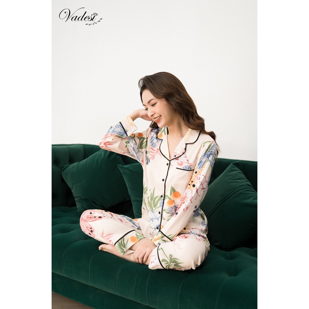 Pijama Bộ Đồ Ngủ Nữ Dài Tay Lụa Cao Cấp Mặc Nhà Họa Tiết Đẹp Mềm Mịn Thấm Hút Thoáng Mát – VADESI