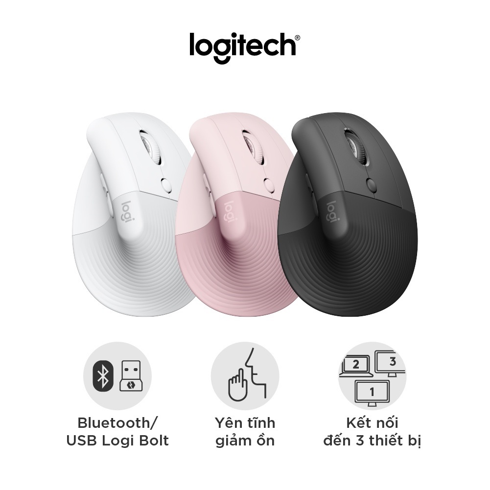 Chuột công thái học không dây Logitech Lift Vertical - Bluetooth | USB, giảm ồn, Windows/ Mac