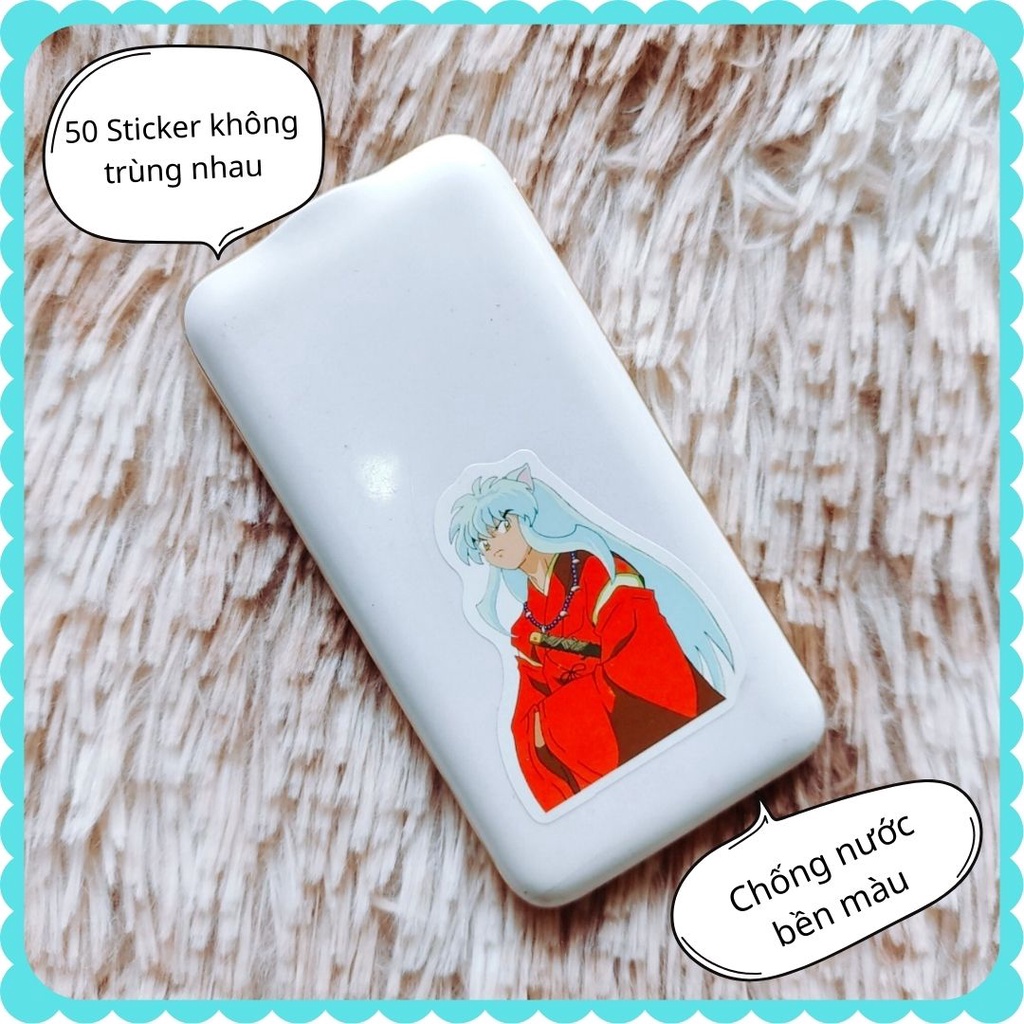 Bộ 50 Sticker Inuyasha hình dán anime chất liệu PVC chống nước chịu nhiệt màu in sắc nét dùng trang trí