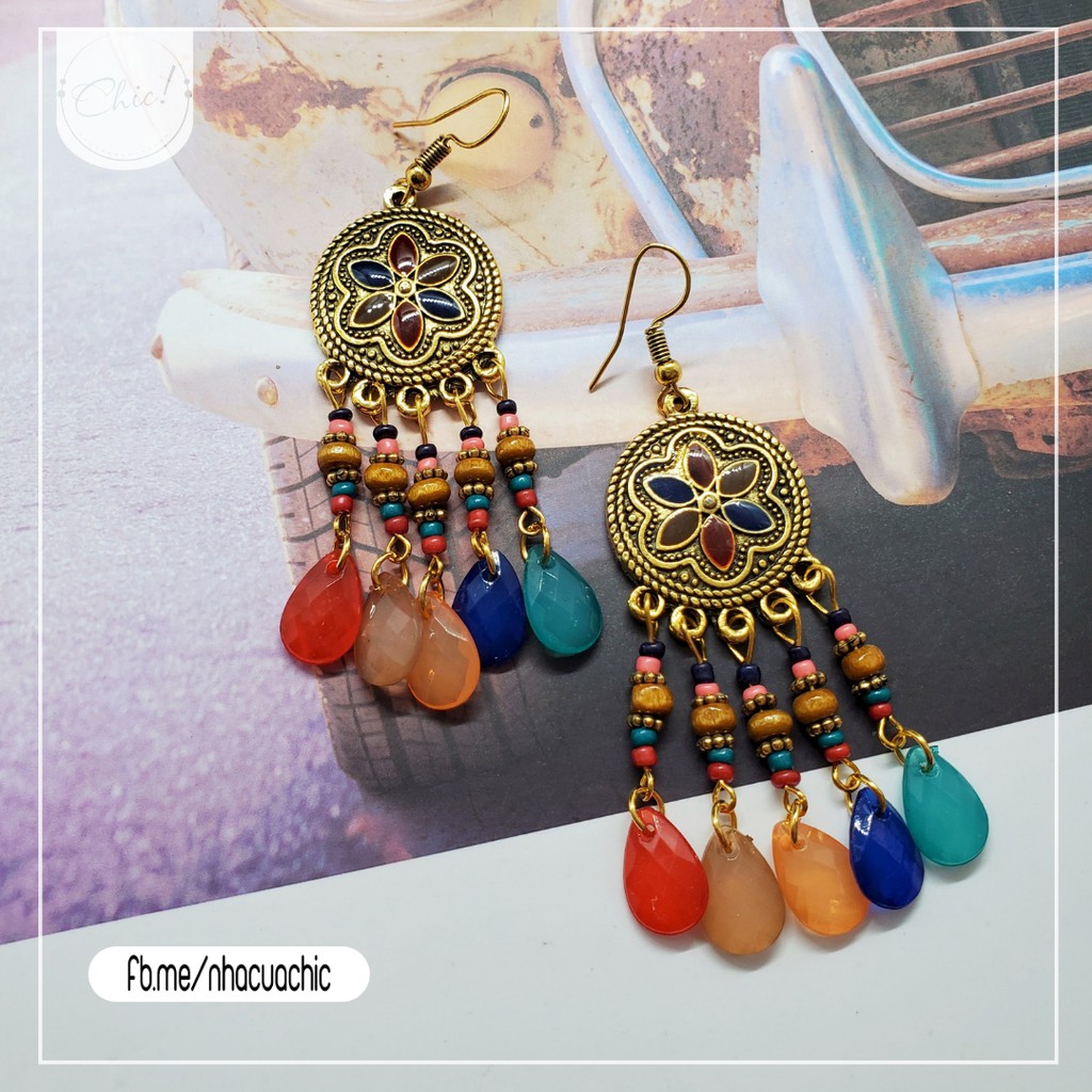 Hoa tai Boho phối hạt, mặt hoa