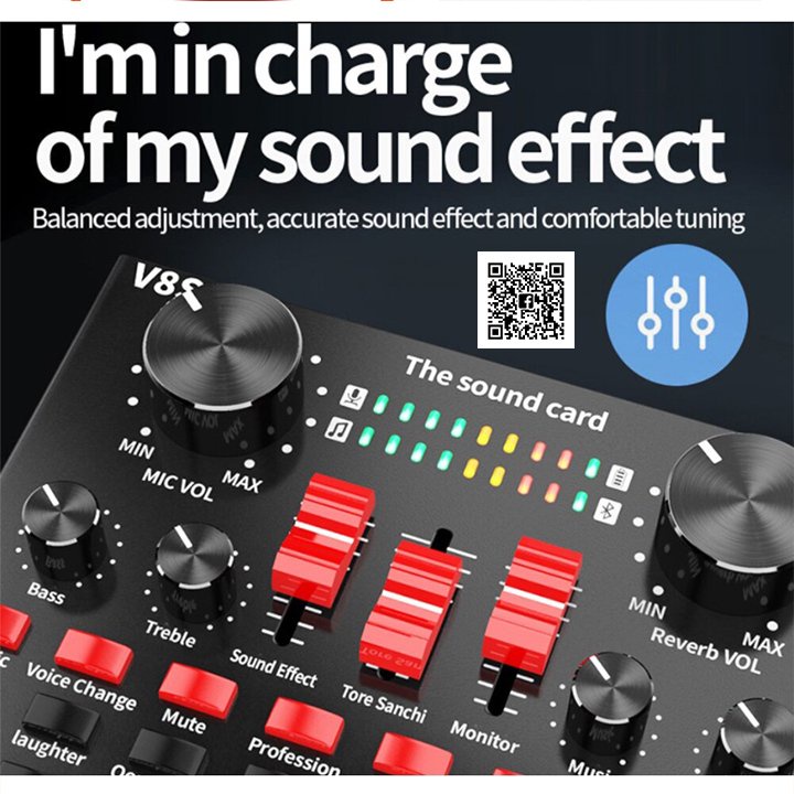 Sound card V8S+ có bluetooth dùng pin, hát thu âm, livestream và karaoke,nâng cấp sử dụng với mọi thiết bị