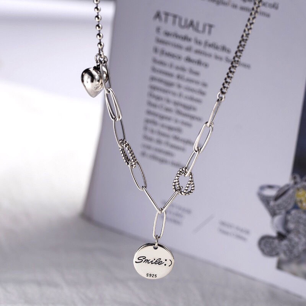 vòng cổ Hợp Kim Mặt Hình Trái Tim Khắc Chữ S925 Thời Trang Cho Nữ