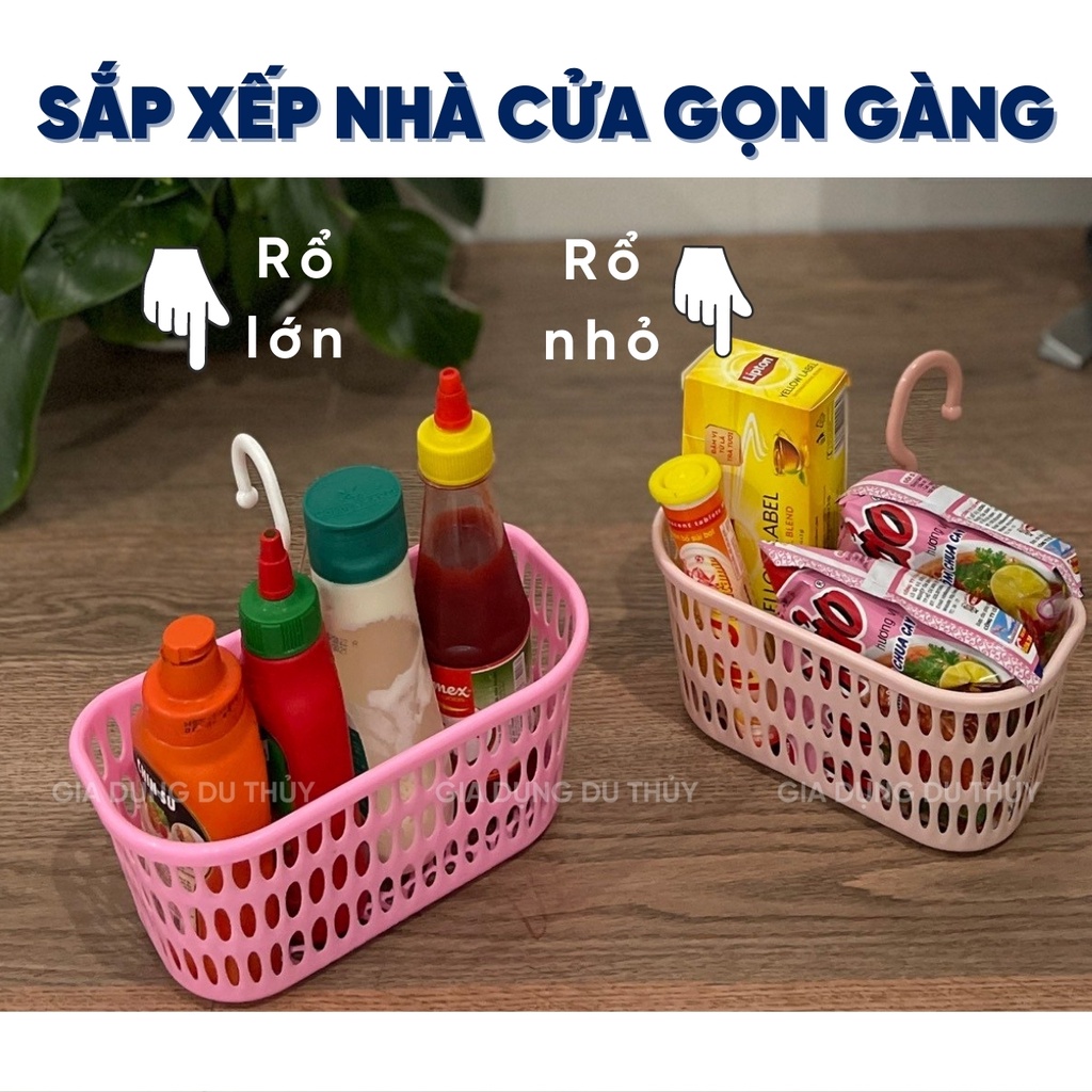 Rổ nhựa có móc treo tiện lợi màu pastel trang nhã đựng đồ nhà bếp, nhà tắm, nhựa pp an toàn của gia dụng Du Thủy