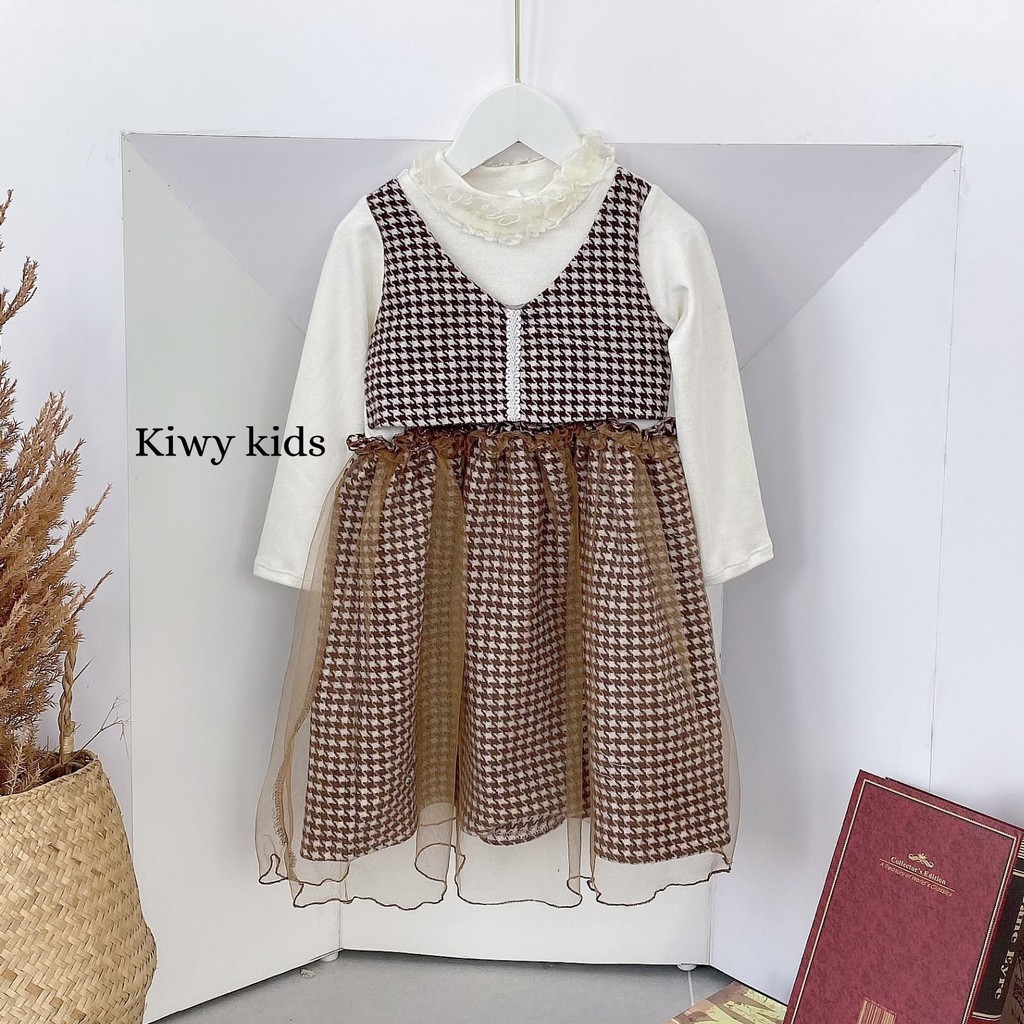 Váy bé gái Kiwy kids chất liệu dạ Tweed và áo len liền Kids21 cho bé từ 1 đến 5 tuổi