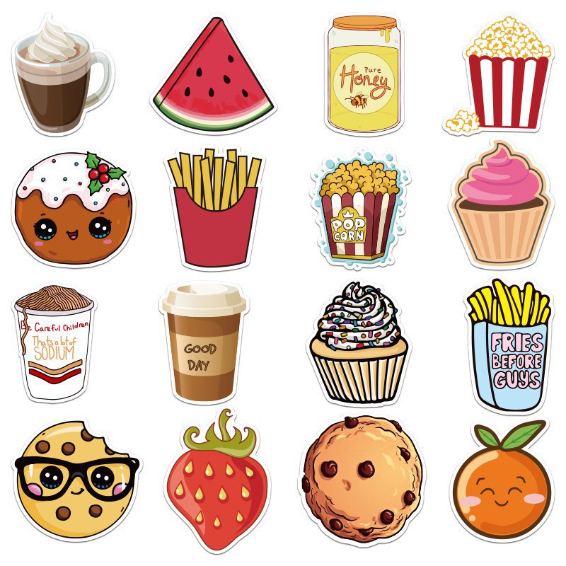 SET 100 MIẾNG STICKER ĐỒ ĂN FOODAHOLIC CHỐNG NƯỚC DÁN NÓN BẢO HIỂM, LAPTOP, VALI, TỦ, BÀN HỌC, XE MÁY