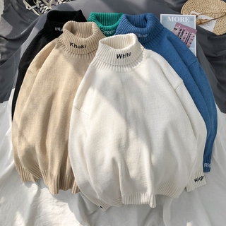 Áo Sweater Dệt Kim Cổ Lọ Dáng Rộng Màu Sắc Đơn Giản Phong Cách Hàn Quốc Thời Trang Thu Đông Cho Nam