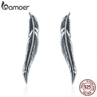 Bamoer Bông Tai bạc 925 Hình Lông Vũ Đơn Giản