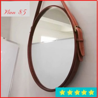 Gương treo tường tròn, gương dây da cao cấp - đường kính 40cm