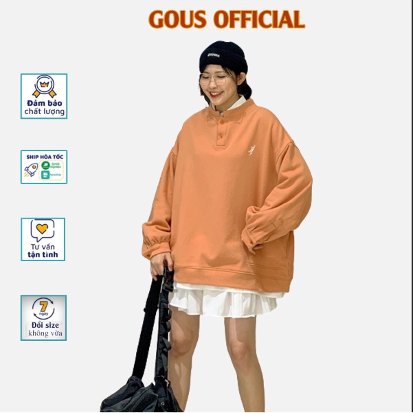 Áo Sweater Tay Phồng Basic Áo Nỉ Thu Đông Form Rộng Phối Cúc Cổ MONKEY Chất Nỉ Dày Dặn 3 Màu Đen Xám Cam Đất 10031