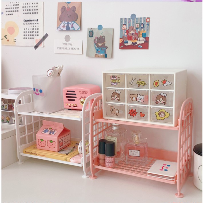 Kệ Nhựa Mini 2 Tầng Mini Đựng Đồ Đa Năng Tiện Lợi Siêu Xinh Đựng Vật Dụng Vinhhome.store