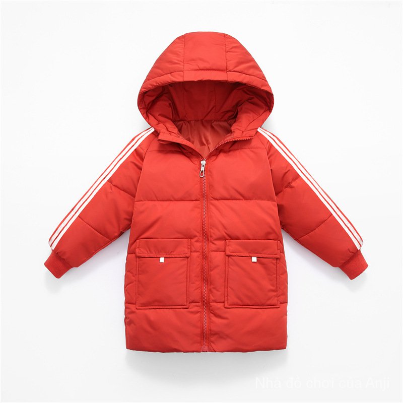 2021New Children Long Coat Color Autumn And Winter Thick Hooded Coat
