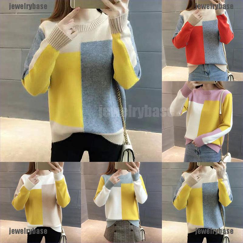 Áo Len Tay Dài Cổ Tròn Màu Sắc Tương Phản Thời Trang Cho Nữ | BigBuy360 - bigbuy360.vn