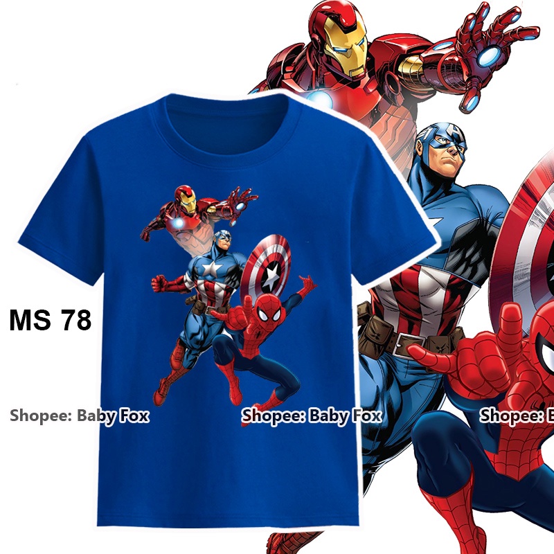 Áo thun bé trai 100% cotton cao cấp, áo phông thương hiệu BABY FOX, hình người nhện, người sắt  i