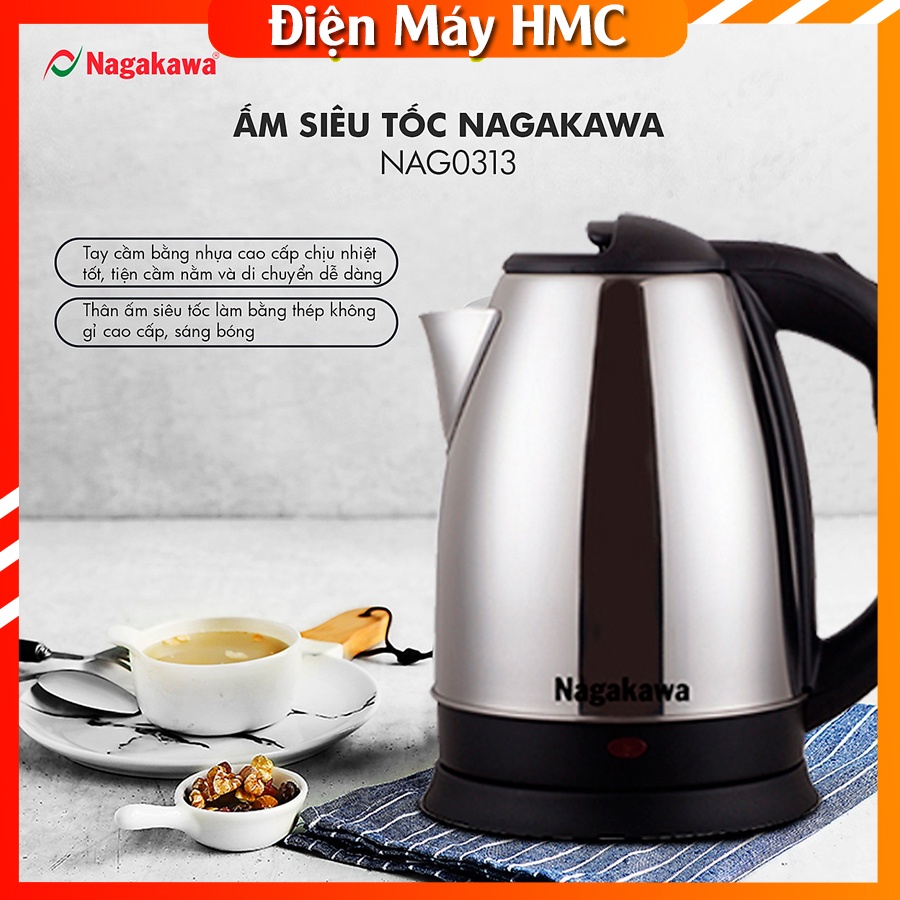 Ấm Siêu Tốc Nagakawa  [Sản Phẩm Chính Hãng]  Ấm NAG0308 (1.8 Lít) - Bảo hành 12 tháng