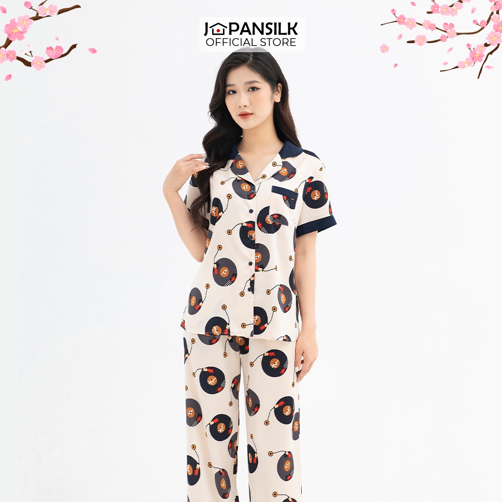 Bộ Mặc Nhà Pijama Lụa Satin Cao Cấp JAPAN SILK Quần Dài Tay Ngắn Họa Tiết Dễ Thương