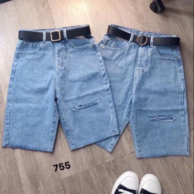 [Size 33-35] Quần Ngố Cotton Trơn/Rách 1 Đùi/