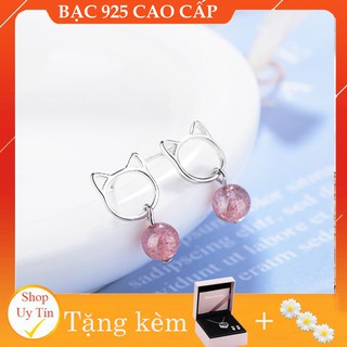 Bạc ý cao cấp bông tai bạc 925 mèo đá - chuỗi shop trang sức daisy free ship giao hàng 4h