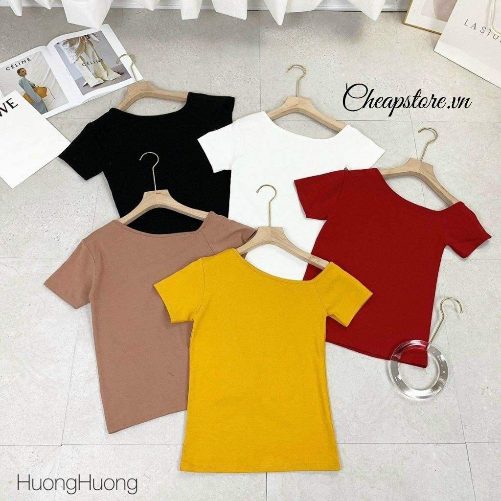 Áo lệch vai ngắn tay chất cotton zip 🔥 Áo thun hở vai form ôm hottrend 2021 nhiều màu A23