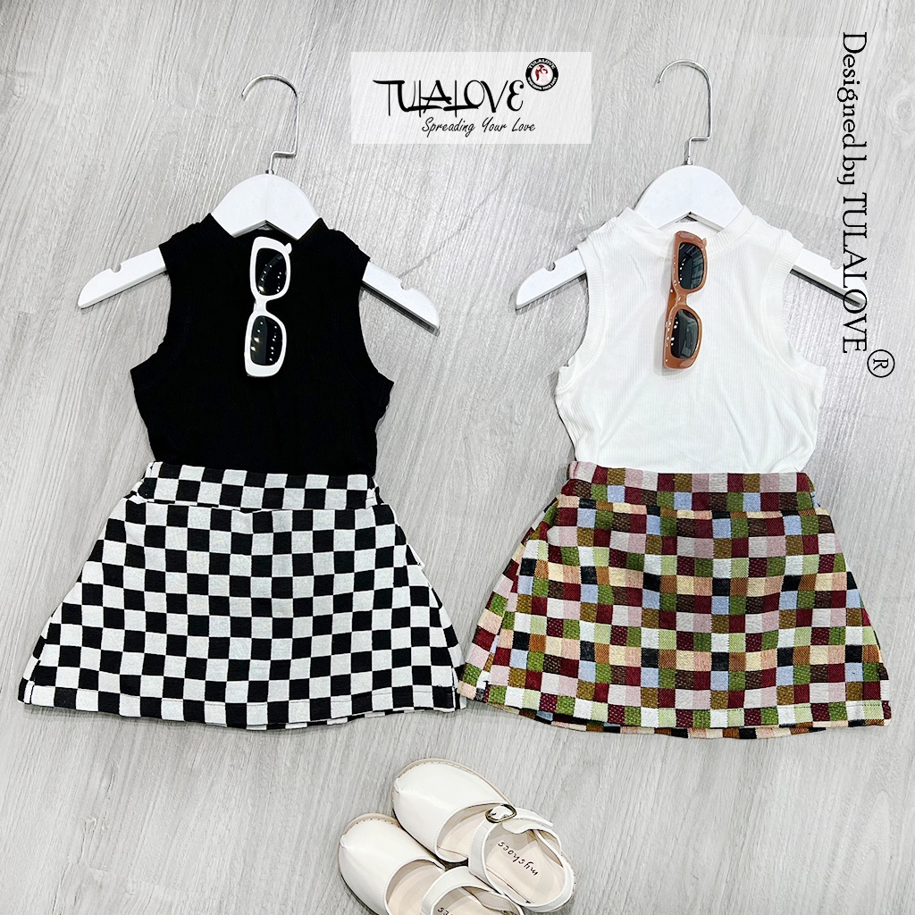 Chân Váy Kẻ Bé Gái, Áo Thun Sát Nách Cho Bé Gái Lên Form Cực Yêu Tulalove