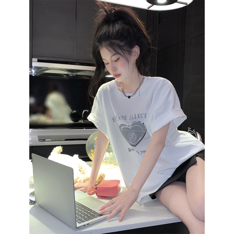 Áo Thun cotton Tay Ngắn Cổ Tròn Thời Trang Phong Cách Hàn Quốc Cho Nữ