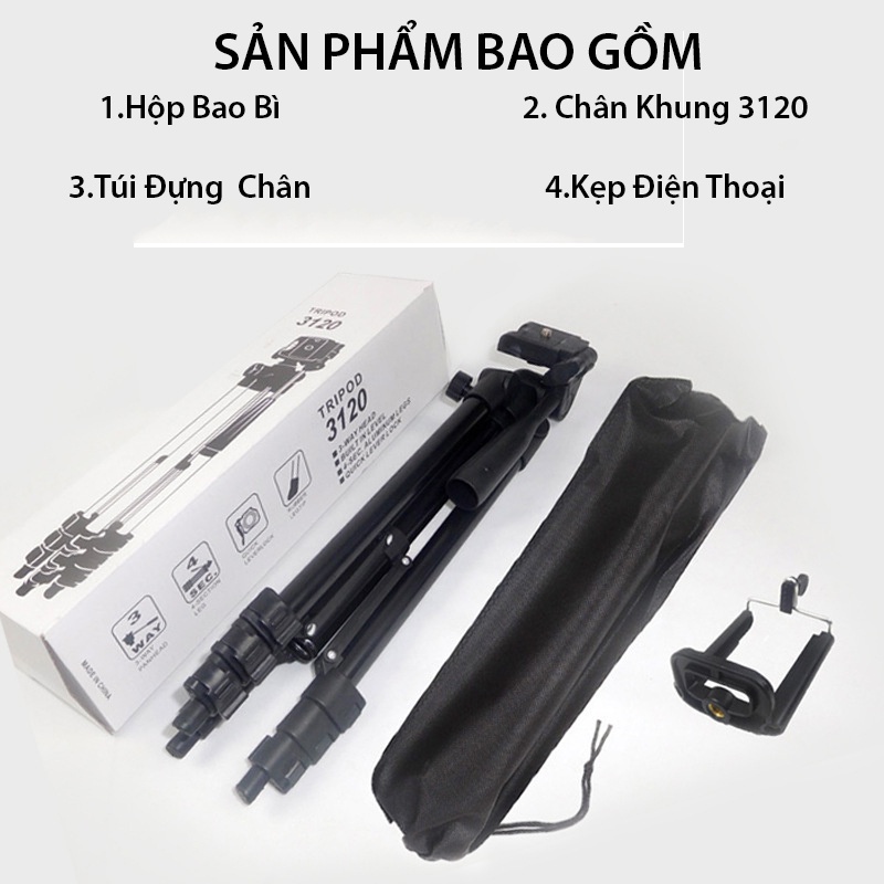 Gậy 3 chân chụp hình máy ảnh, điện thoại Tripod Floveme - 3120, quay livestream, chụp hình - góc quay xoay được 360 độ