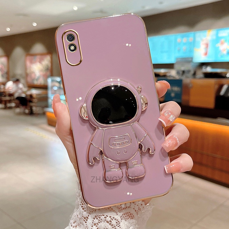 ốp lưng Redmi 9a TPU Mạ điện 3D Phi hành gia có chân đế ốp điện thoại Redmi 9a