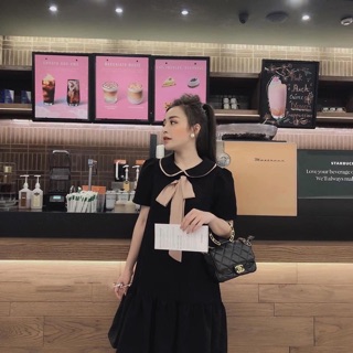 Váy suông đuôi cá cổ sen kèm nơ