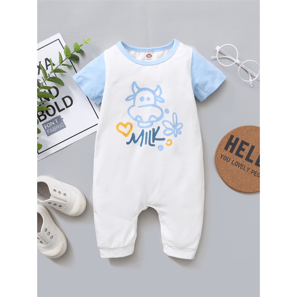 Áo liền quần MIKRDOO tay ngắn in hình hà mã sữa thời trang mùa hè cho bé trai 0-18 tháng tuổi