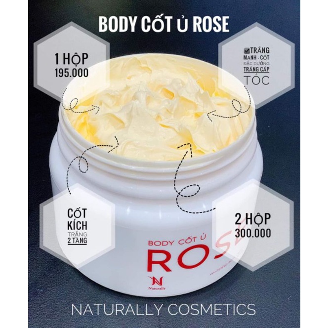 Kem body cốt ủ trắng da Rose.Mua 2 hộp giảm 20% + Tặng kèm kích trắng abutine  giúp da nhanh trắng  mau thấm kem