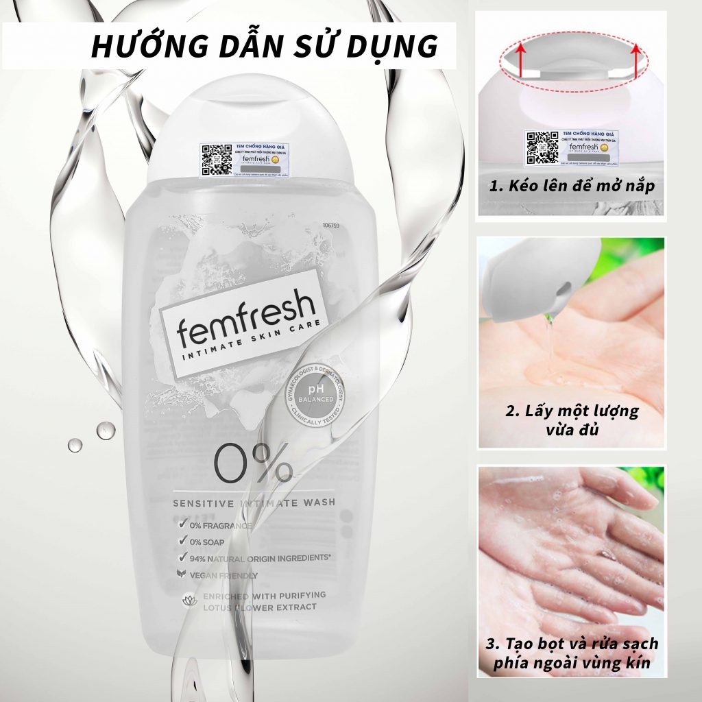 Femfresh 0% Sensitive Intimate Wash (Màu Xám) - Dung Dịch Vệ Sinh Femfresh, Dịu Da, Không Gây Kích Ứng (250ml) [UK]