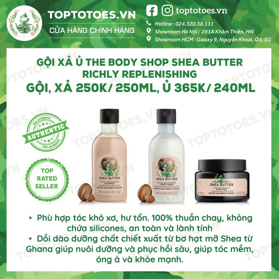 SALE XẢ KHO Gội xả ủ The Body Shop Strawberry/ Shea Butter/ Green Tea cho tóc mềm thơm, chắc khỏe SALE XẢ KHO