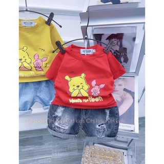 Set áo pull gấu quần bò rách cá tính cho bé trai