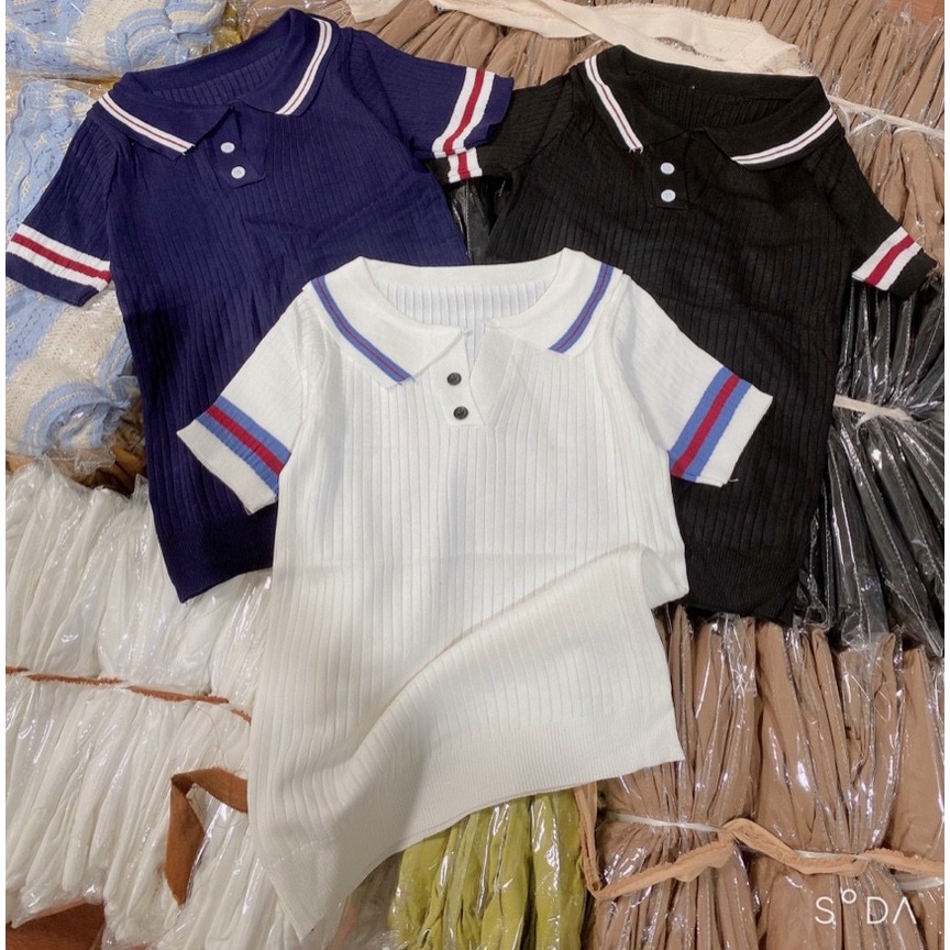 Áo len mongtogi nữ cổ bẻ dáng áo polo phối viền cổ viền tay áo nhiều màu hàng Quảng Châu AL003 [ảnh shop chụp ở cuối]