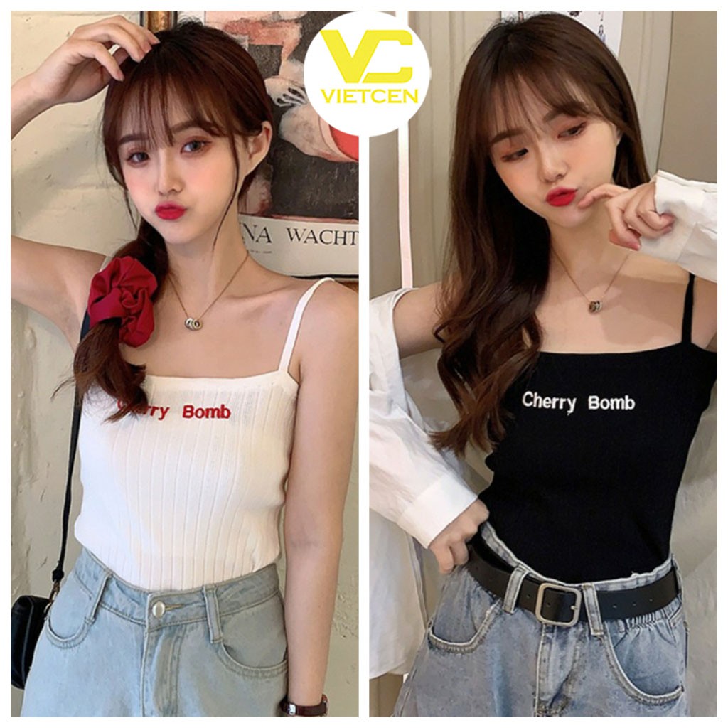 Áo hai dây ôm nữ CHERRY áo 2 dây croptop chất thun gân mềm mát - VIETCEN