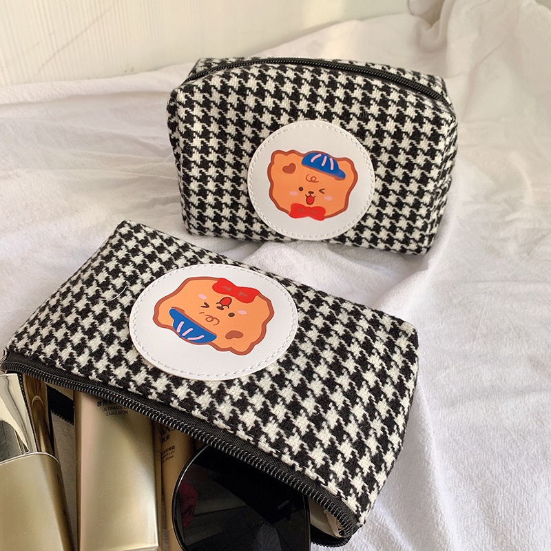 Hộp bút vải họa tiết caro hình gấu to nhiều ngăn - Túi bút lông đựng mỹ phẩm, Bóp viết DUHU HBV25 HBV24