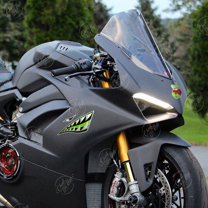 Bộ tem cá mập màu XANH LÁ hình dán decal nhám chống nước trang trí xe máy laptop nón bảo hiểm