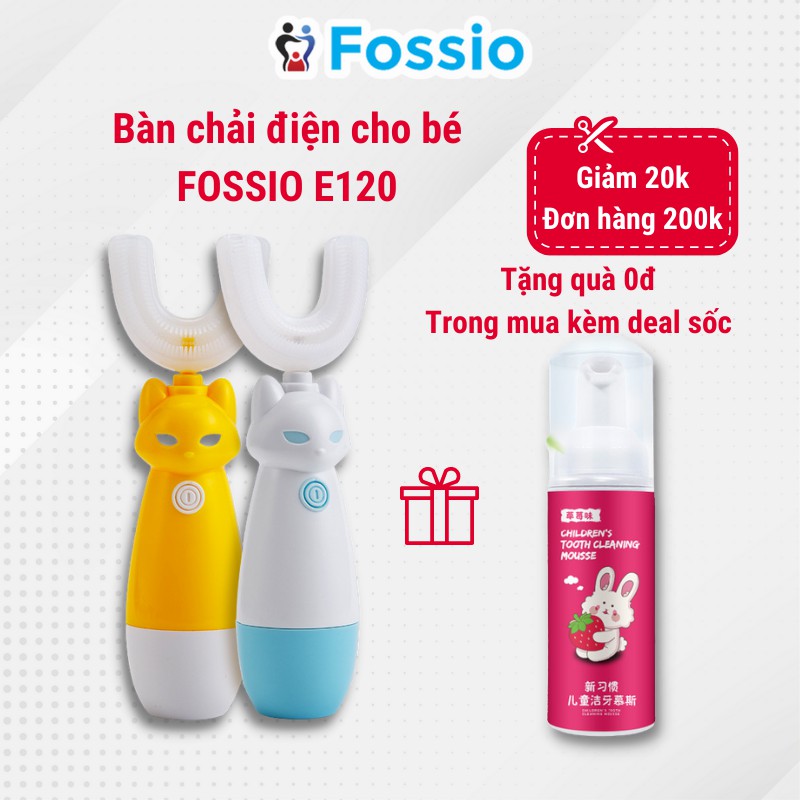 Bàn chải điện chữ U đánh răng cho bé, chất liệu Silicon chịu được lực cắn, chải sạch mọi góc độ FOSSIO E120