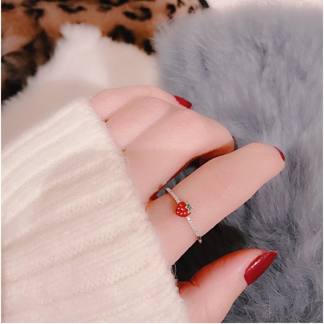 Nhẫn nữ đính đá hình quả cherry và dâu tây siêu xinh BAG U NHANCHERRY14